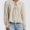 Maylah Women's Floral Print Long-Sleeve Smocked Blouse, Tan Floral - WT0174P