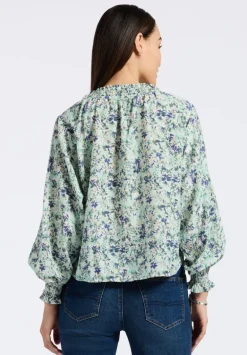 Maylah Women's Floral Print Long-Sleeve Smocked Blouse, Green Floral - WT0174P