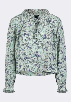Maylah Women's Floral Print Long-Sleeve Smocked Blouse, Green Floral - WT0174P