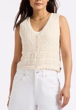 Merrybell Women's Pointelle Knit Vest with Button-Down Front, Egret - SW0114P