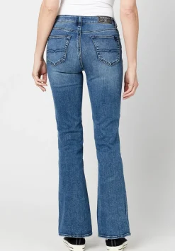 Mid Rise Bootcut Queen Women's Jeans in Whiskered and Sanded Blue - BL15831