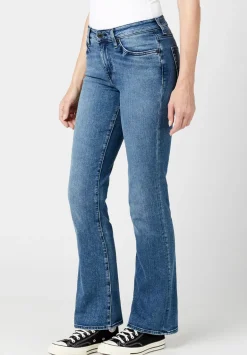 Mid Rise Bootcut Queen Women's Jeans in Whiskered and Sanded Blue - BL15831