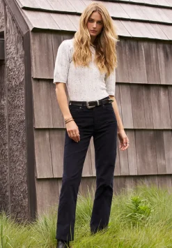 Mid Rise Straight Mary Women's Pants, Rinse Washed Black - BL16007