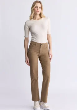 Mid Rise Straight Mary Women's Pants, Rinse Washed Beige - BL16007