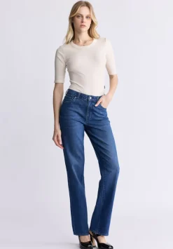 Mid Rise Straight Mary Women's Jeans, Contrasting Indigo - BL15988