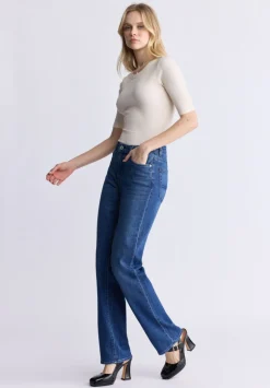 Mid Rise Straight Mary Women's Jeans, Contrasting Indigo - BL15988