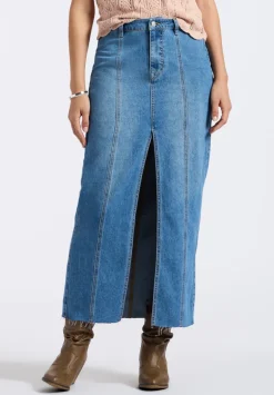 Mid Waist Maxi Skirt Sylvie, Whiskered and Worn Indigo - BL16031