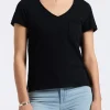 Moxie Women's Slub Knit V-Neck T-Shirt, Black - KT0179P