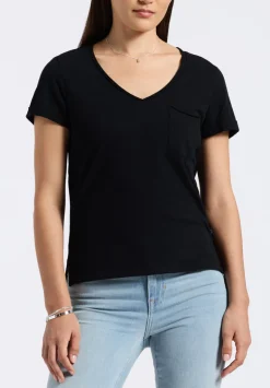 Moxie Women's Slub Knit V-Neck T-Shirt, Black - KT0179P
