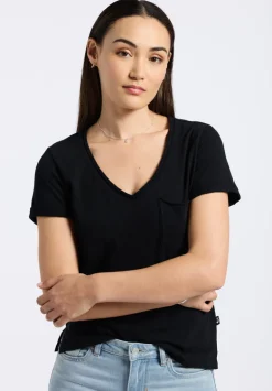 Moxie Women's Slub Knit V-Neck T-Shirt, Black - KT0179P