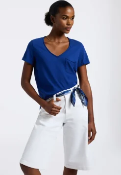 Moxie Women's Slub Knit V-Neck T-Shirt, Sodalite Blue - KT0179P