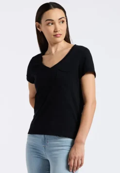 Moxie Women's Slub Knit V-Neck T-Shirt, Black - KT0179P