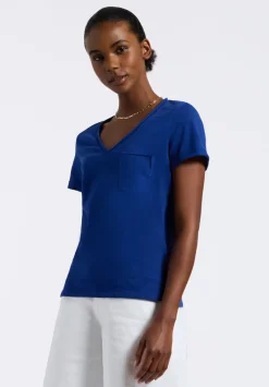 Moxie Women's Slub Knit V-Neck T-Shirt, Sodalite Blue - KT0179P