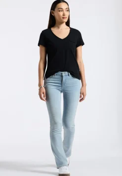 Moxie Women's Slub Knit V-Neck T-Shirt, Black - KT0179P