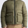 Nate Men’s Zip-up Puffer Jacket with Large Front Pockets, Army Green - OBMFE001