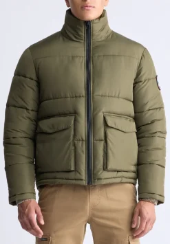 Nate Men’s Zip-up Puffer Jacket with Large Front Pockets, Army Green - OBMFE001