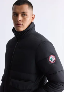 Nate Men’s Zip-up Puffer Jacket with Large Front Pockets, Black - OBMFE001
