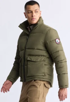 Nate Men’s Zip-up Puffer Jacket with Large Front Pockets, Army Green - OBMFE001