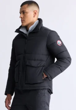 Nate Men’s Zip-up Puffer Jacket with Large Front Pockets, Black - OBMFE001