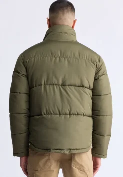 Nate Men’s Zip-up Puffer Jacket with Large Front Pockets, Army Green - OBMFE001