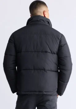 Nate Men’s Zip-up Puffer Jacket with Large Front Pockets, Black - OBMFE001