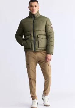 Nate Men’s Zip-up Puffer Jacket with Large Front Pockets, Army Green - OBMFE001