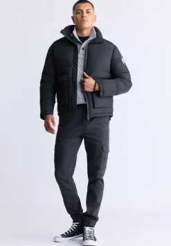 Nate Men’s Zip-up Puffer Jacket with Large Front Pockets, Black - OBMFE001