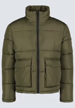 Nate Men’s Zip-up Puffer Jacket with Large Front Pockets, Army Green - OBMFE001