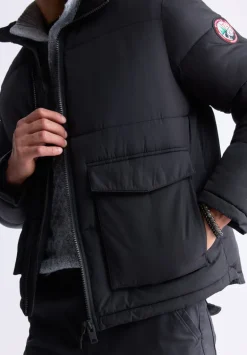 Nate Men’s Zip-up Puffer Jacket with Large Front Pockets, Black - OBMFE001