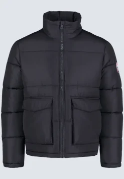 Nate Men’s Zip-up Puffer Jacket with Large Front Pockets, Black - OBMFE001