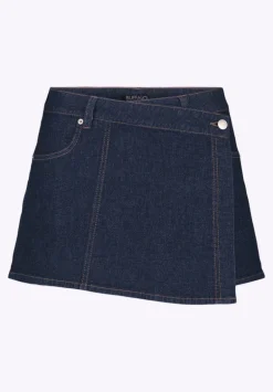 Olivia Women's Denim Skort with Overlap Detail, Indigo - BL16017
