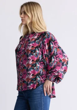 Ottilie Women's Long-Sleeved Blouse, Dark Pink Floral - WT0120F