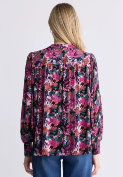 Ottilie Women's Long-Sleeved Blouse, Dark Pink Floral - WT0120F
