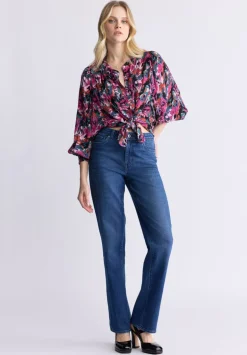 Ottilie Women's Long-Sleeved Blouse, Dark Pink Floral - WT0120F