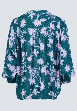 Ottilie Women's Long-Sleeved Blouse, Green with Purple Floral - WT0120F