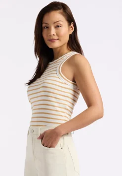 Regine Women's Ribbed Striped Tank Top, White & Beige - KT0175P