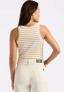 Regine Women's Ribbed Striped Tank Top, White & Beige - KT0175P