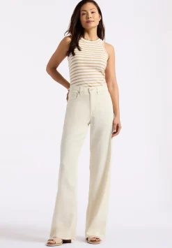 Regine Women's Ribbed Striped Tank Top, White & Beige - KT0175P
