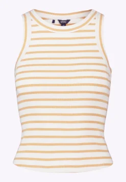 Regine Women's Ribbed Striped Tank Top, White & Beige - KT0175P