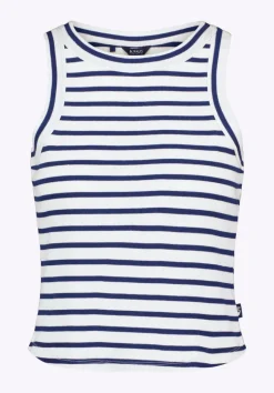 Regine Women's Ribbed Striped Tank Top, White & Navy - KT0175P