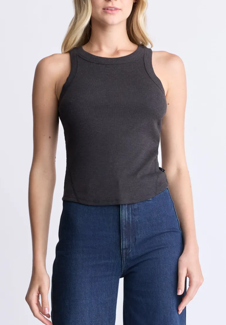 Regine Women's Ribbed Tank Top, Carbon black - KT0119H