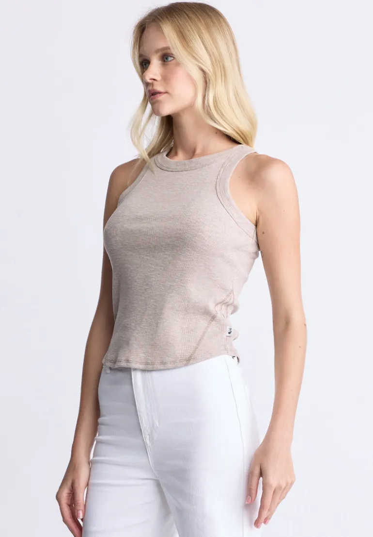 Regine Women's Ribbed Tank Top, Flax Beige - KT0119H