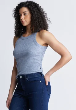 Regine Women's Ribbed Tank Top, Heather Blue - KT0141S