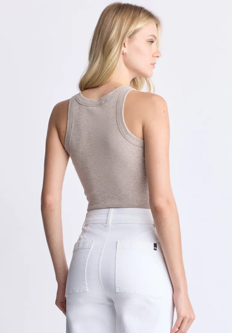 Regine Women's Ribbed Tank Top, Flax Beige - KT0119H