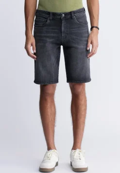 Relaxed Straight Dean Men's Denim Shorts in Crinkled Black - BM22849