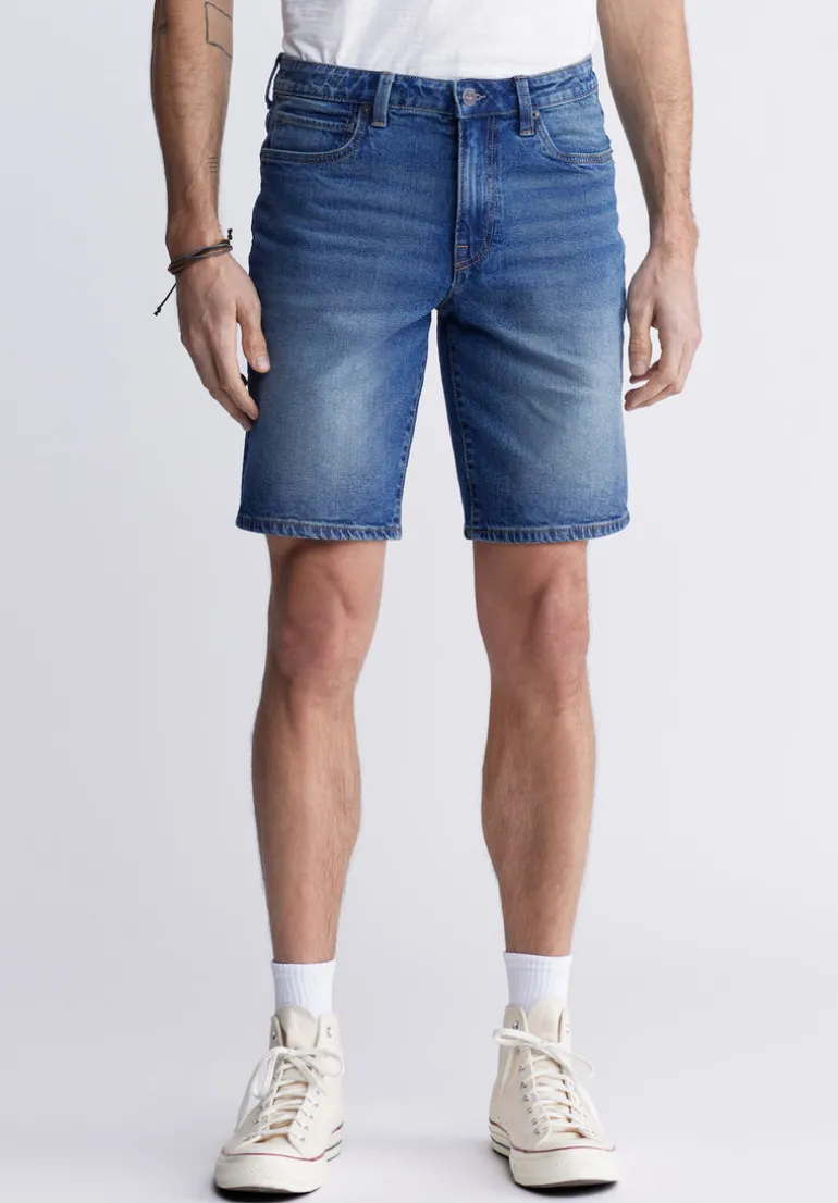 Relaxed Straight Dean Men's Denim Shorts, Contrast Whiskered - BM22953