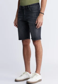 Relaxed Straight Dean Men's Denim Shorts in Crinkled Black - BM22849