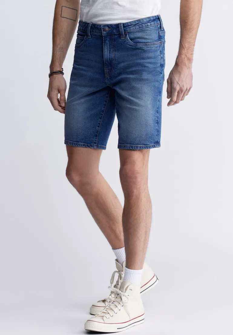 Relaxed Straight Dean Men's Denim Shorts, Contrast Whiskered - BM22953
