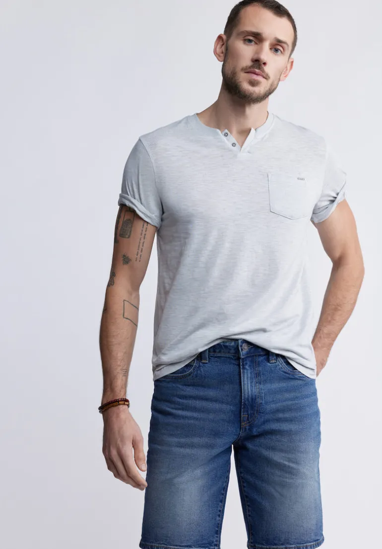 Relaxed Straight Dean Men's Denim Shorts, Contrast Whiskered - BM22953