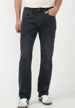 Relaxed Straight Driven Men's Jeans in Crinkled and Sanded Dark Blue - BM22639